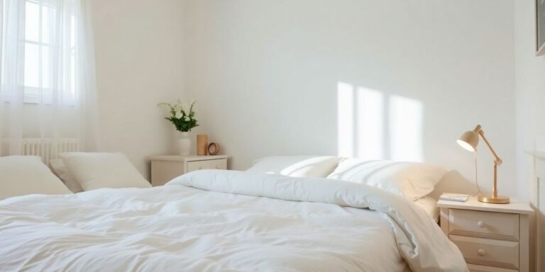 Sauberes Schlafzimmer ohne Bettwanzen, gemütlich und einladend.