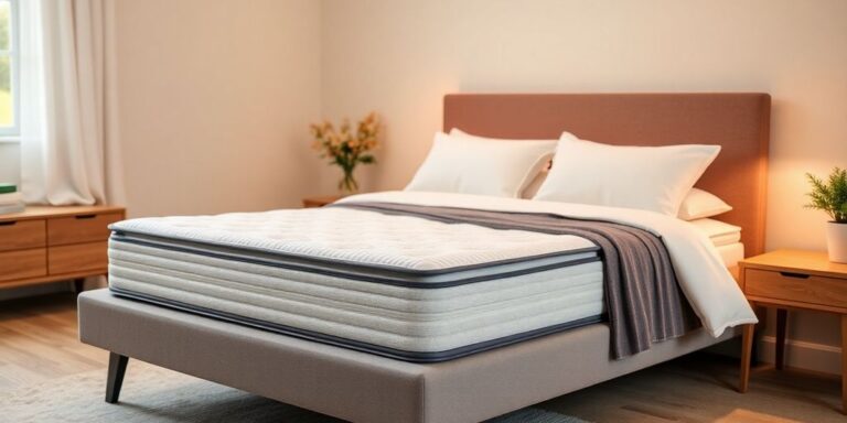 Gemütliches Schlafzimmer mit bequemer Matratze und Bettdecke.