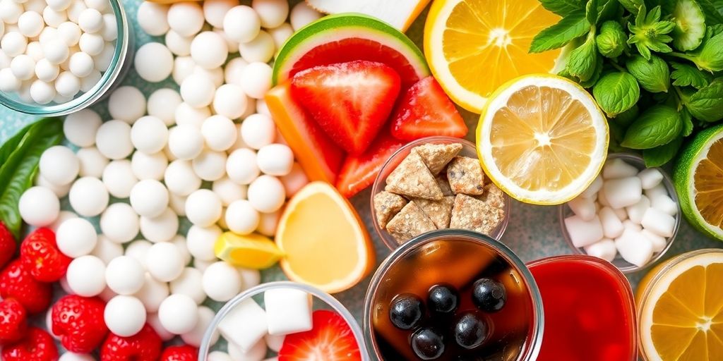 Zutaten für Bubble Tea: Tapiokaperlen, Tee und Früchte.