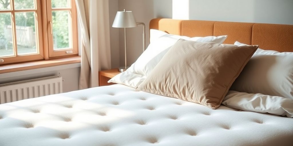 Ein gemütliches Schlafzimmer mit einem modernen Bett.