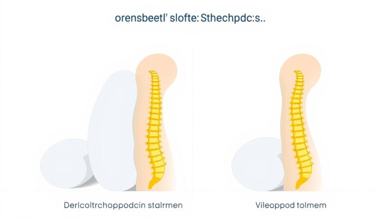 Illustration der korrekten Ausrichtung der Wirbelsäule mit dem Derila Kopfkissen im Vergleich zu einem herkömmlichen Kissen