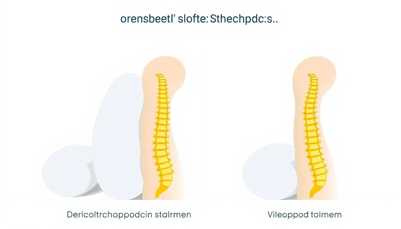 Illustration der korrekten Ausrichtung der Wirbelsäule mit dem Derila Kopfkissen im Vergleich zu einem herkömmlichen Kissen