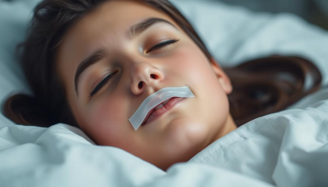 Mundpflaster auf den Lippen einer schlafenden Person