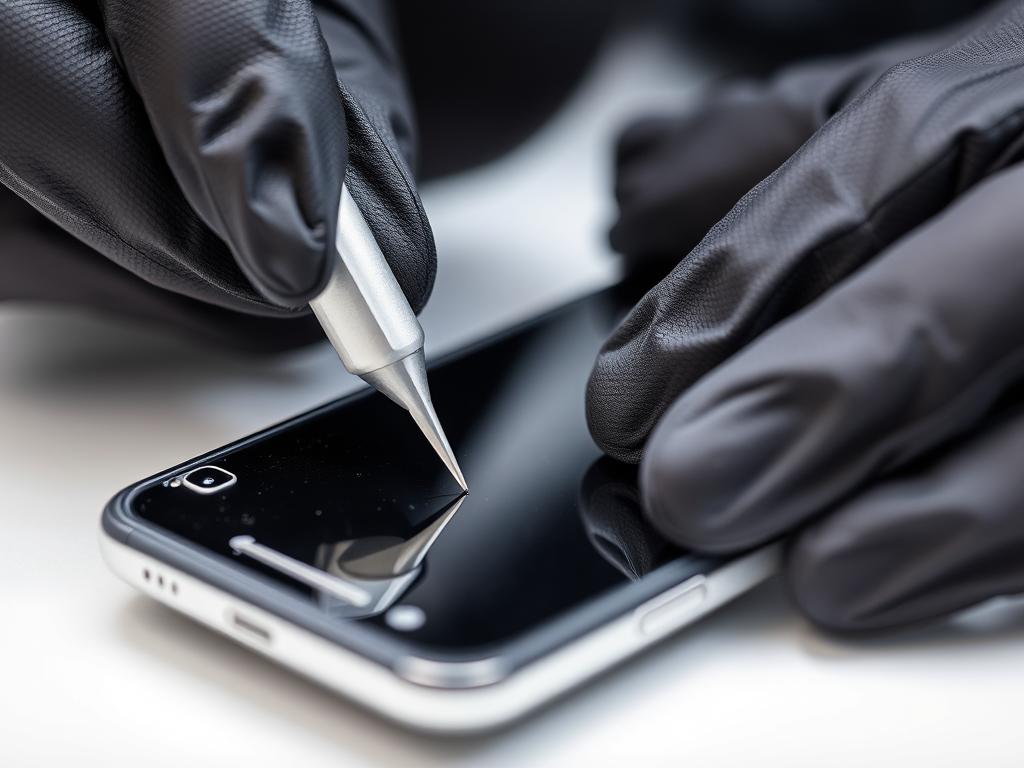 Techniker führt eine Display Reparatur an einem Smartphone durch Techniker führt eine Display Reparatur an einem Smartphone durch