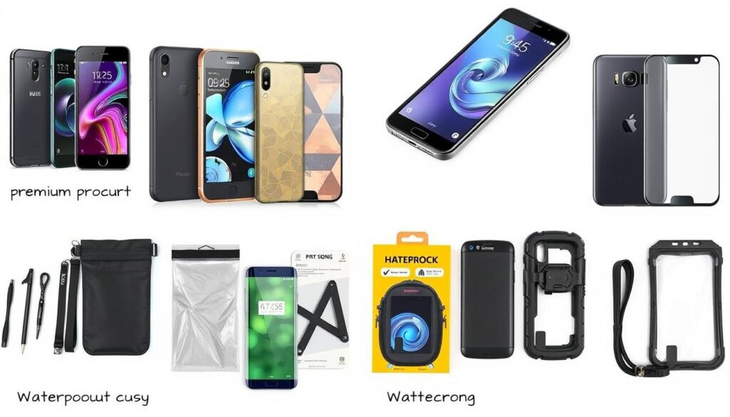 Verschiedene Schutzmaßnahmen für Smartphones wie Hüllen, Panzerglas und wasserdichte Cases Verschiedene Schutzmaßnahmen für Smartphones wie Hüllen, Panzerglas und wasserdichte Cases