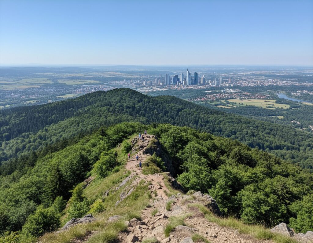 Aussicht vom Taunus auf Rhein-Main Gebiet bei gutem Wetter