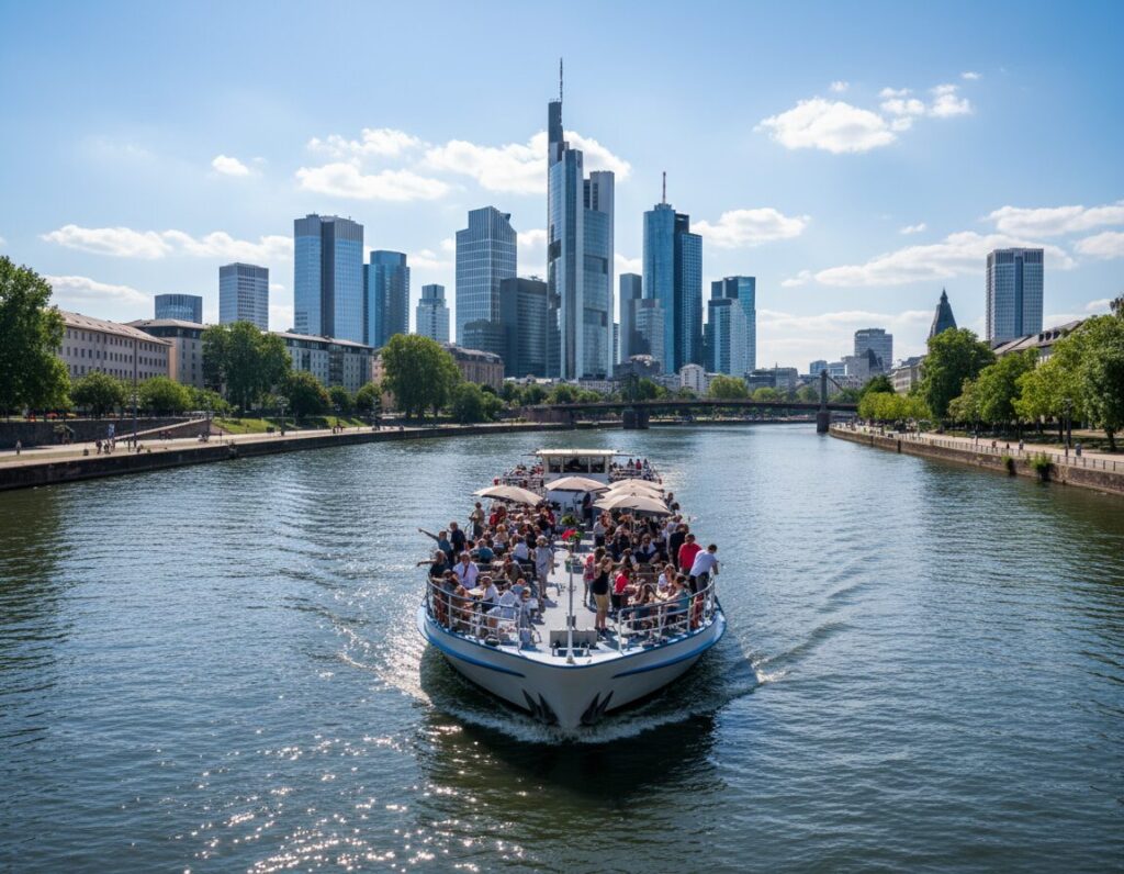 Bootstour auf dem Main mit Blick auf Frankfurt Skyline