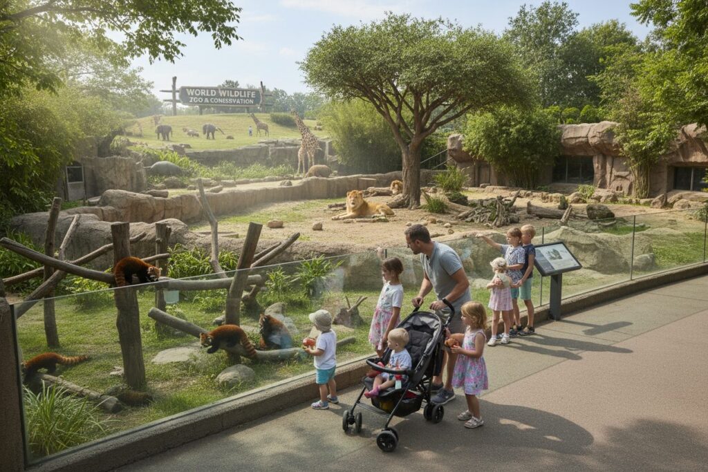Familienbesuch im Zoo Frankfurt mit Tieren bei gutem Wetter