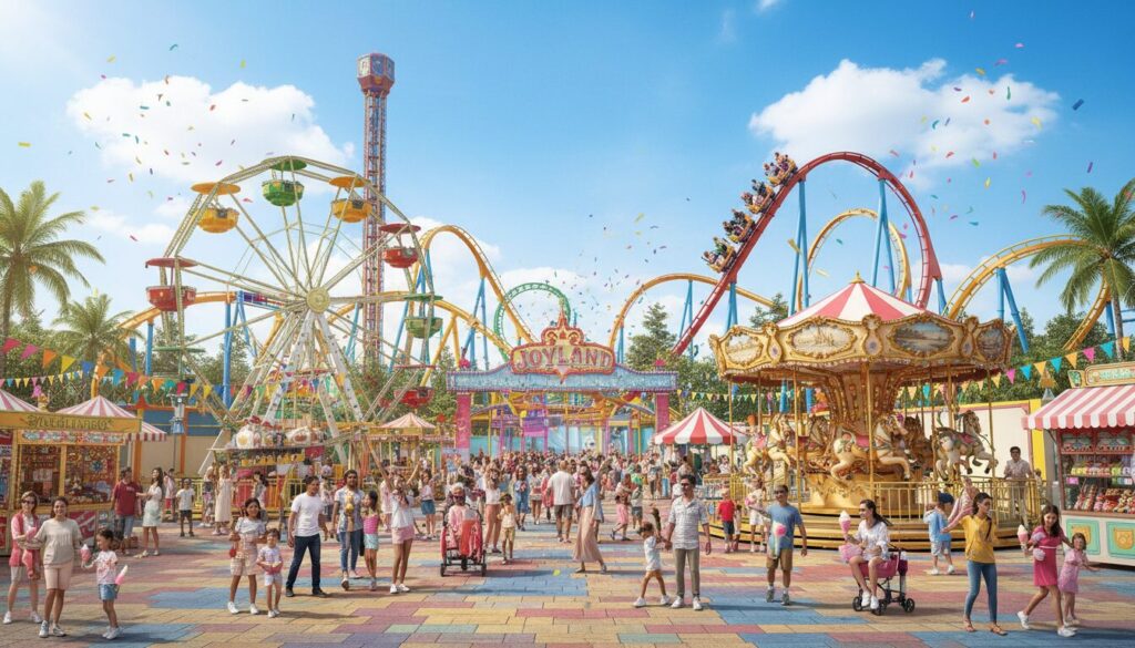 Freizeitpark Attraktionen für Familien und Gruppen bei gutem Wetter