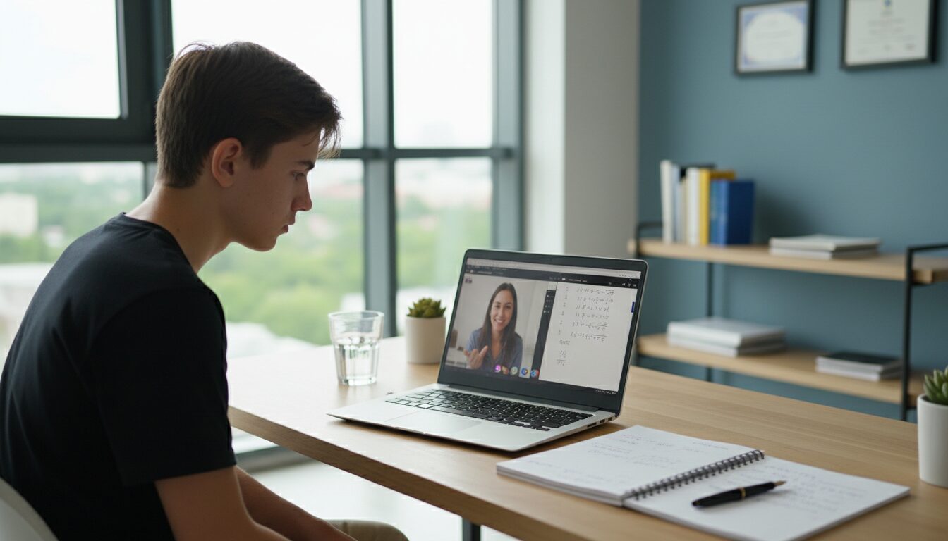 Schülerin nimmt an Online-Nachhilfe am Laptop teil