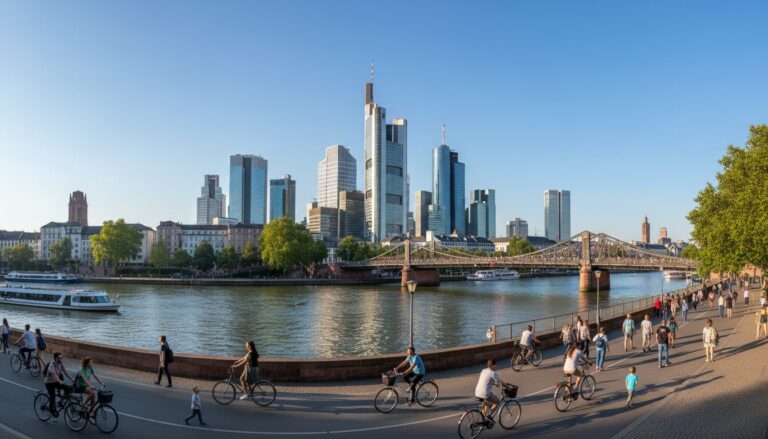 Wochenende Rhein-Main Panorama mit Frankfurt Skyline und Main