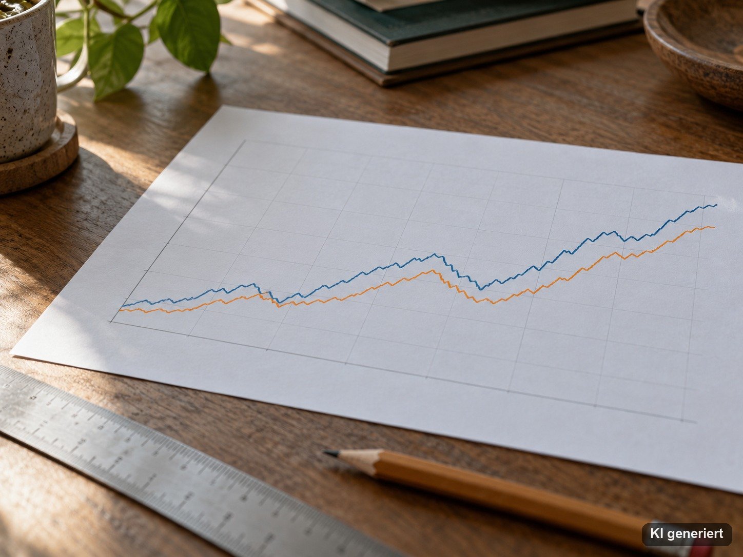 Ausgedrucktes Liniendiagramm mit Lineal und Stift