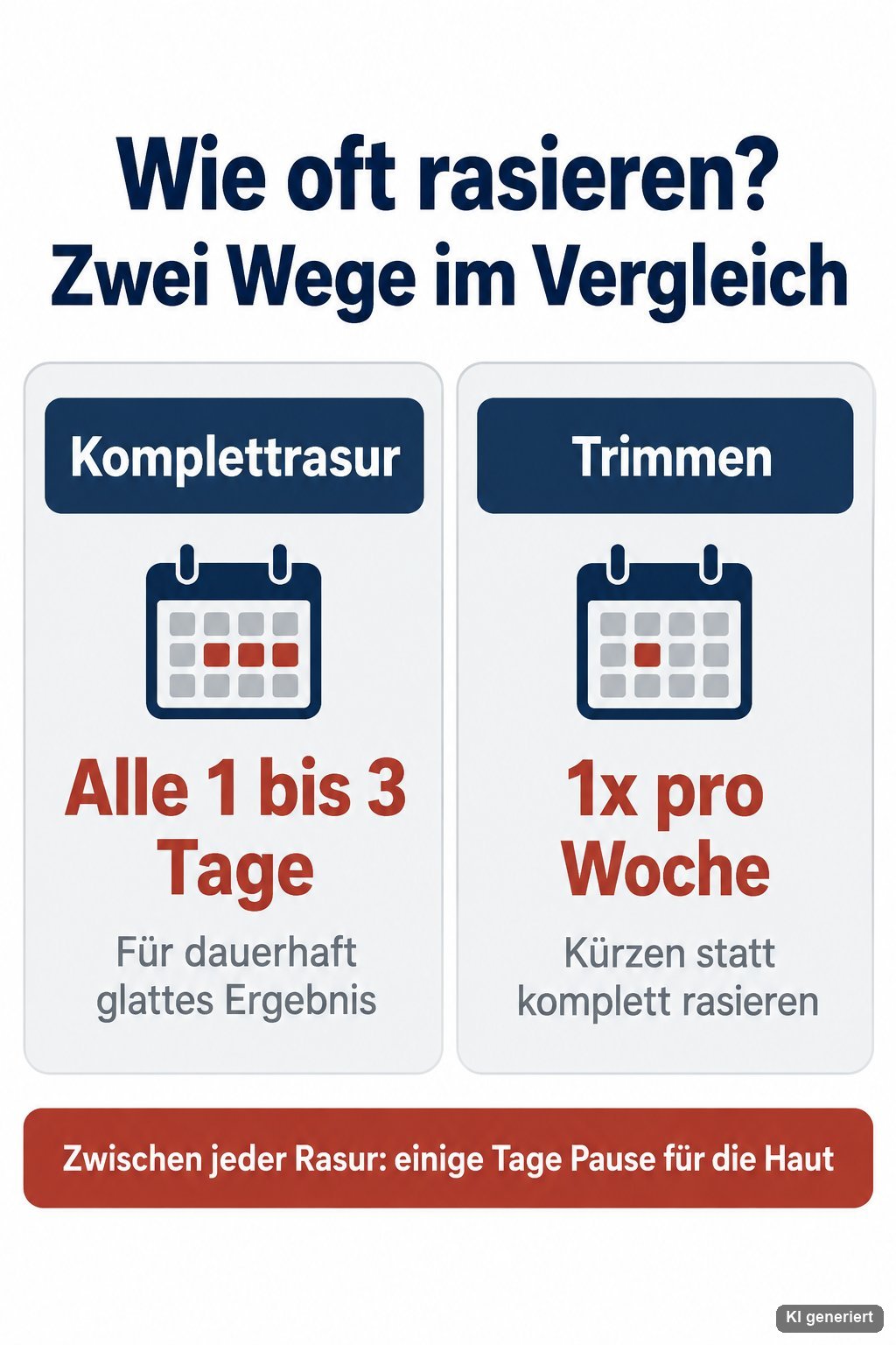 Infografik: Rasurfrequenz im Vergleich — Komplettrasur alle 1 bis 3 Tage, Trimmen 1x pro Woche