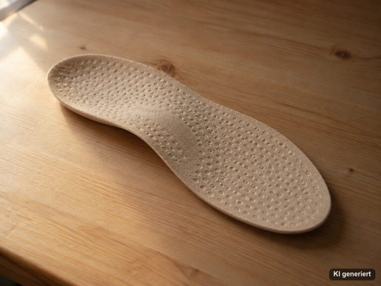 Beige Einlegesohle mit kleinen erhabenen Noppen auf einem hellen Holztisch