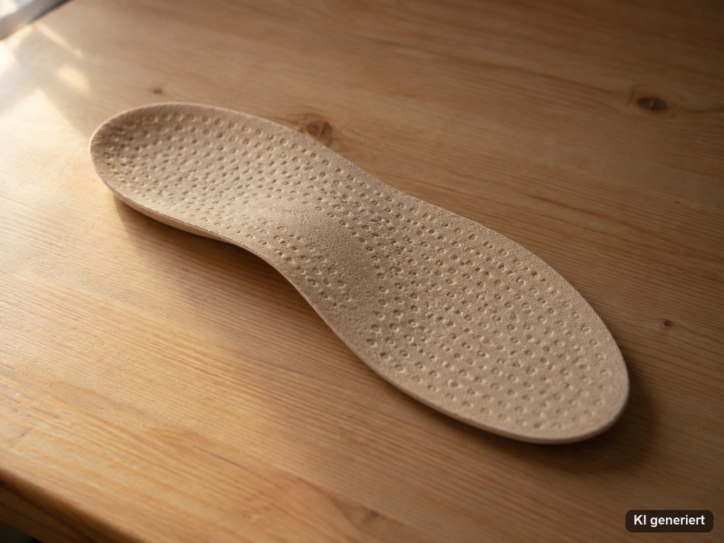 Beige Einlegesohle mit kleinen erhabenen Noppen auf einem hellen Holztisch