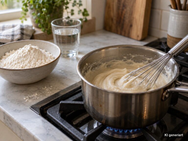 Kochtopf mit selbst gemachtem Kleister aus Mehl und Wasser