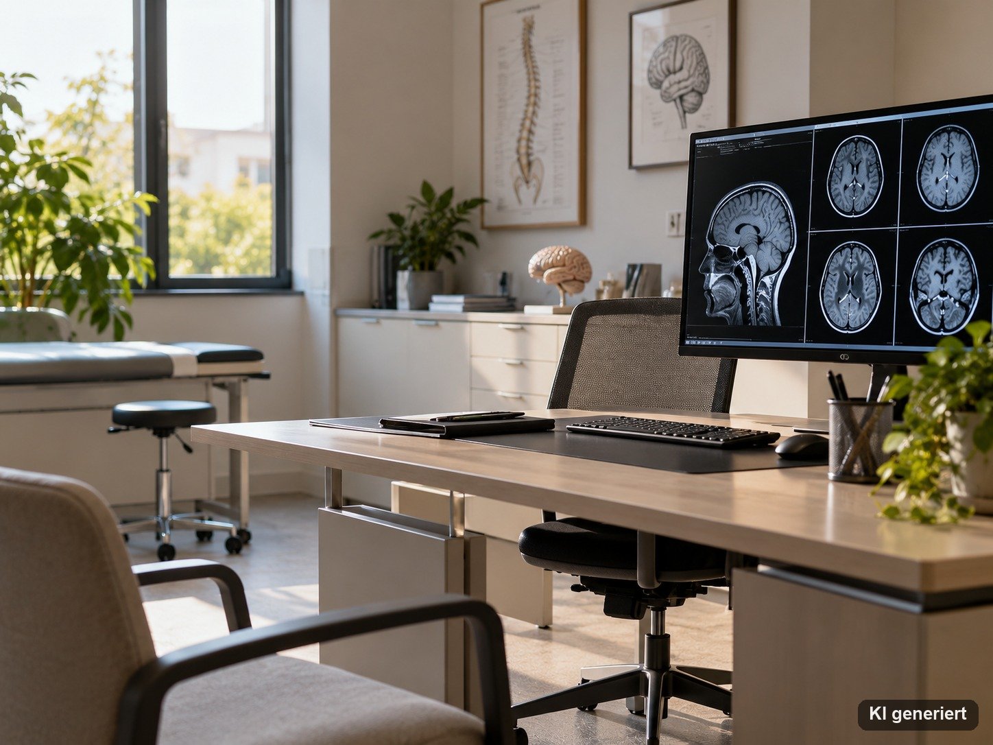 Aufgeräumtes Sprechzimmer einer neurologischen Praxis